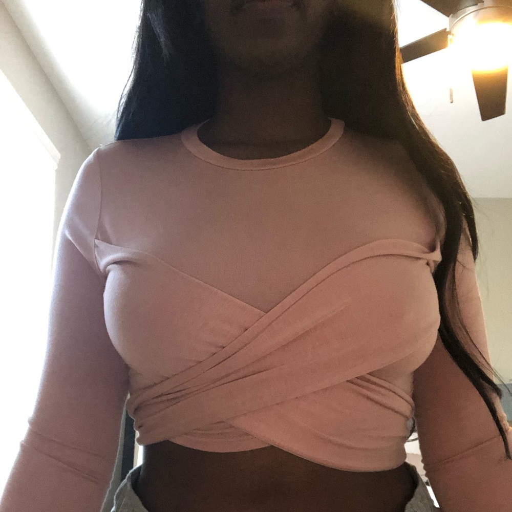 Pink long sleeve wrap top